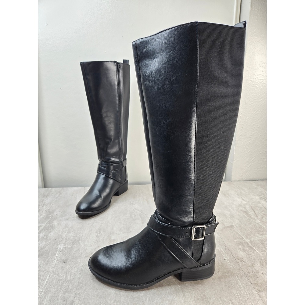 Kelly & Katie Equestrian Knee High Boots 6 Wide Black Buckle Harness Riding Moto